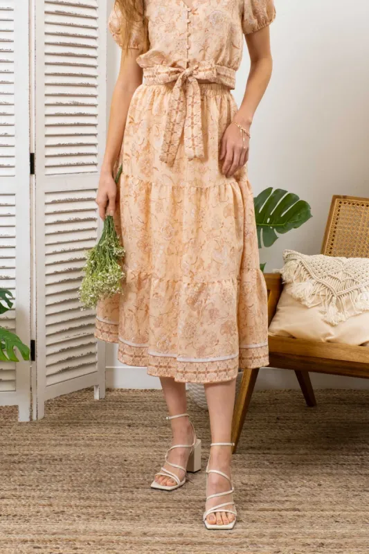 FLORAL CONTRAST MIDI SKIRT sold by Blu Pepper