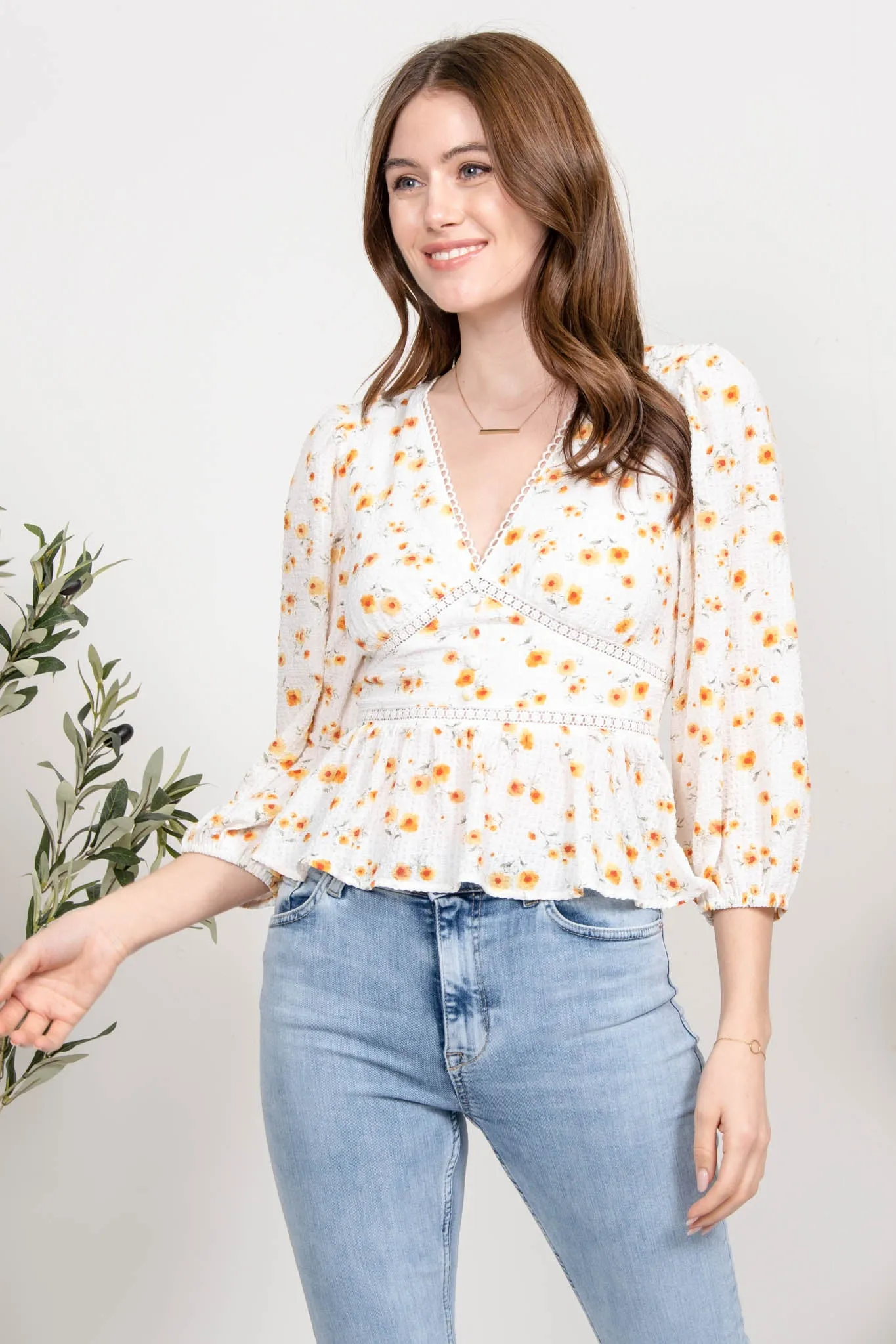 FLORAL 3/4 SLEEVE TOP sold by Blu Pepper product image thumbnail 5