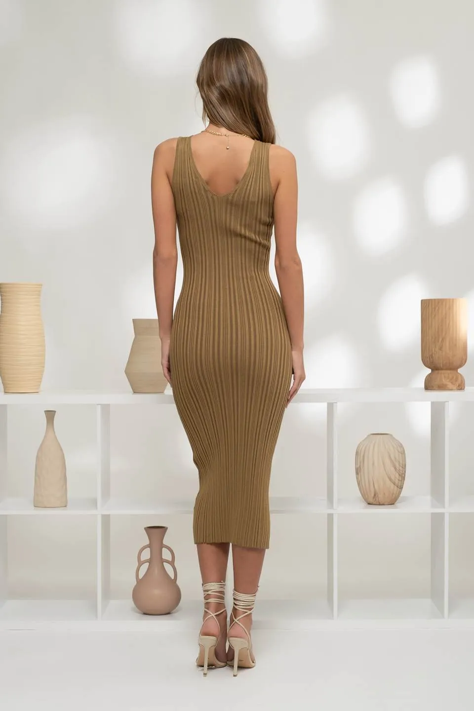 V NECK SLEEVELESS SWEATER KNIT MIDI DRESS sold by Blu Pepper product image thumbnail 2