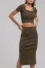 HIGH WAIST SIDE SLIT SWEATER KNIT MIDI SKIRT sold by Blu Pepper