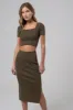 HIGH WAIST SIDE SLIT SWEATER KNIT MIDI SKIRT sold by Blu Pepper