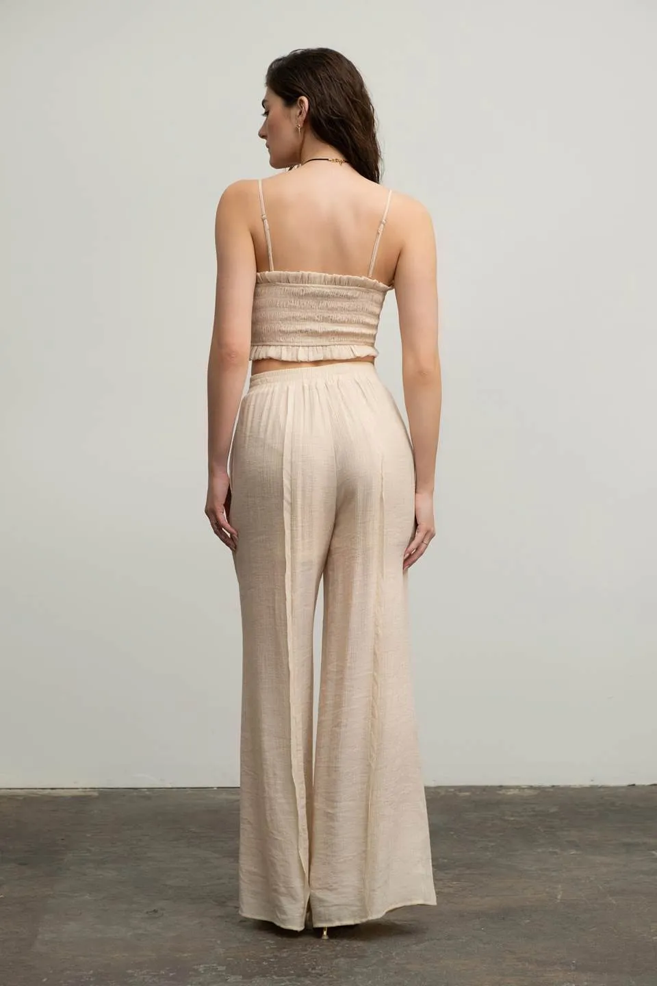 SMOCKED BUTTON DOWN SLEEVELESS CROP TOP sold by Blu Pepper product image thumbnail 2