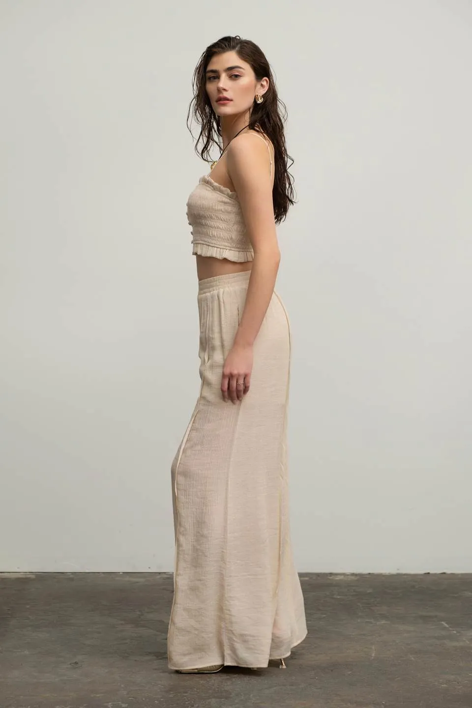 SMOCKED BUTTON DOWN SLEEVELESS CROP TOP sold by Blu Pepper product image thumbnail 3