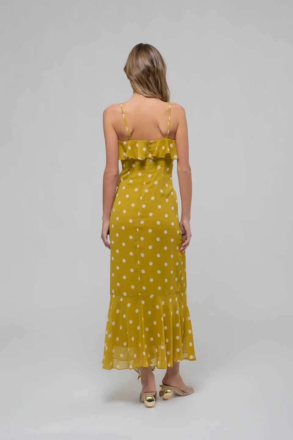 POLKA DOT RUFFLE WRAP SLEEVELESS MIDI DRESS sold by Blu Pepper product image thumbnail 2