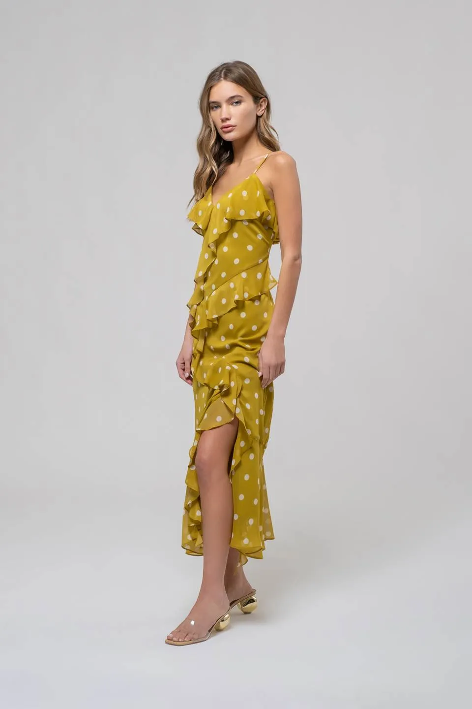 POLKA DOT RUFFLE WRAP SLEEVELESS MIDI DRESS sold by Blu Pepper product image thumbnail 3