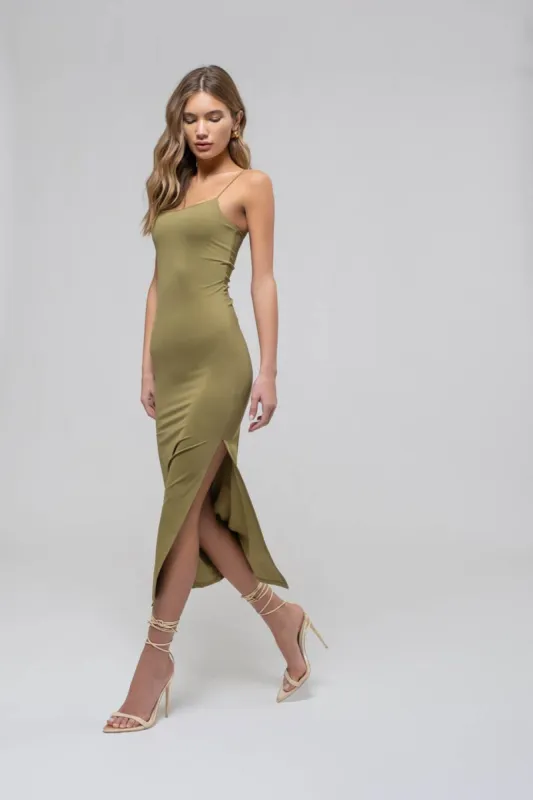 BODYCON SIDE SLIT CAMI MIDI DRESS made by Blu Pepper