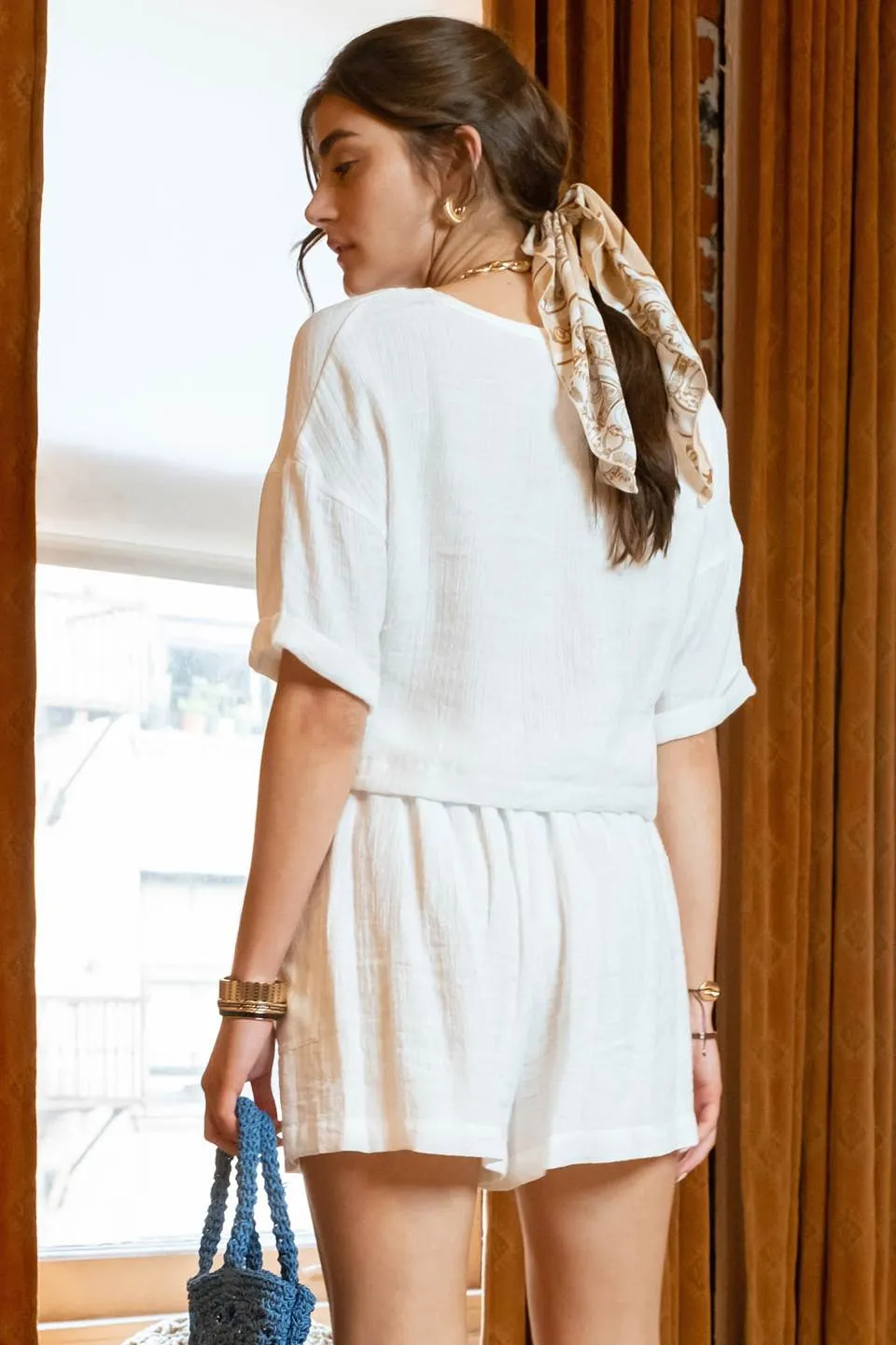 CRINKLE KNIT V NECK BOXY CROP TOP sold by Blu Pepper product image thumbnail 2