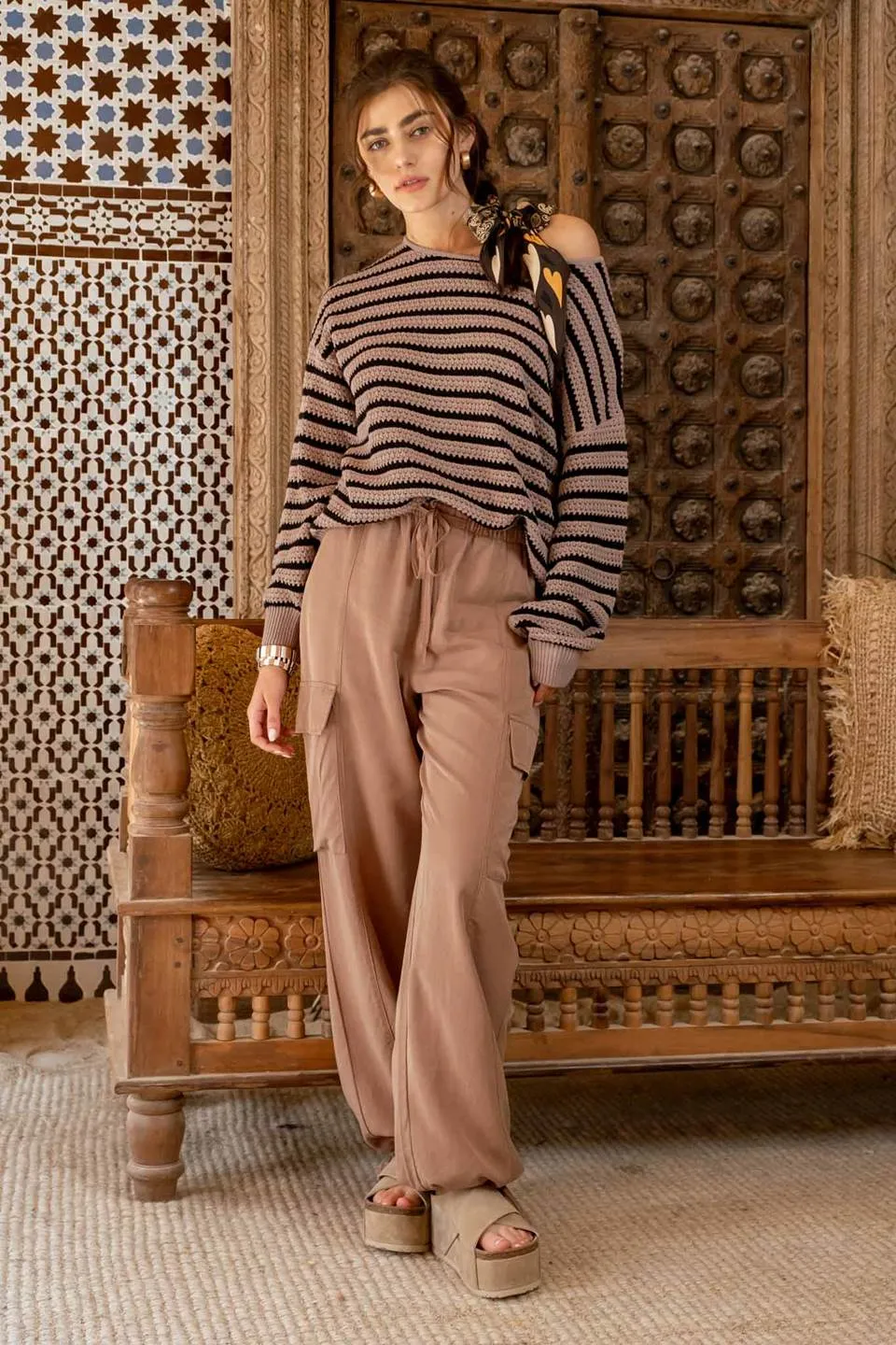 RELAXED STRIPE KNIT PULLOVER SWEATER sold by Blu Pepper product image thumbnail 5