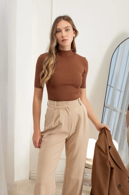 SHORT SLEEVE MOCK NECK SWEATER KNIT TOP sold by Blu Pepper