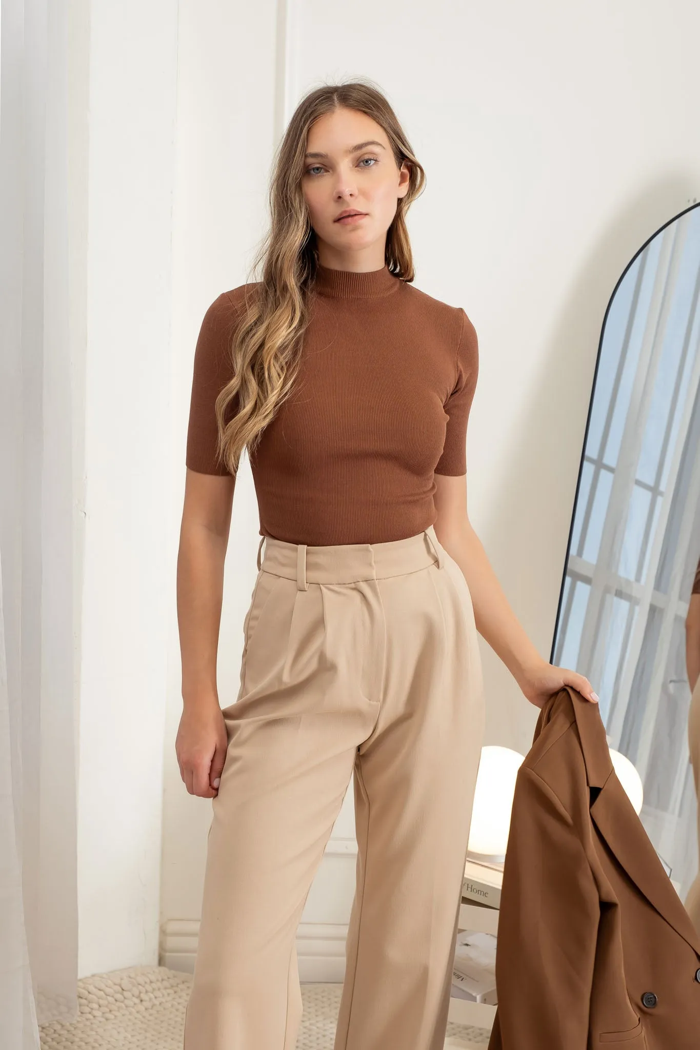 SHORT SLEEVE MOCK NECK SWEATER KNIT TOP sold by Blu Pepper