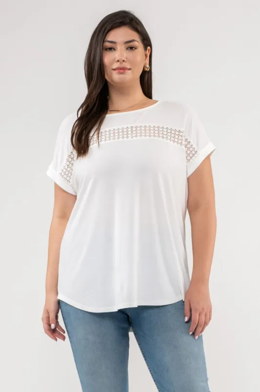 PLUS BUTTON BACK STRIPE LACE TRIM TOP sold by Blu Pepper