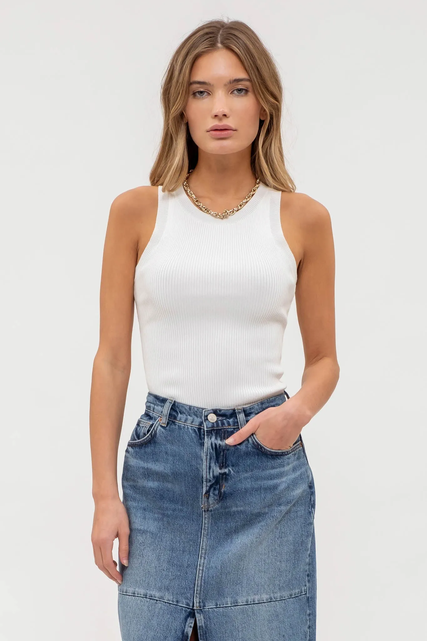 ROUND NECK SWEATER KNIT TANK TOP sold by Blu Pepper