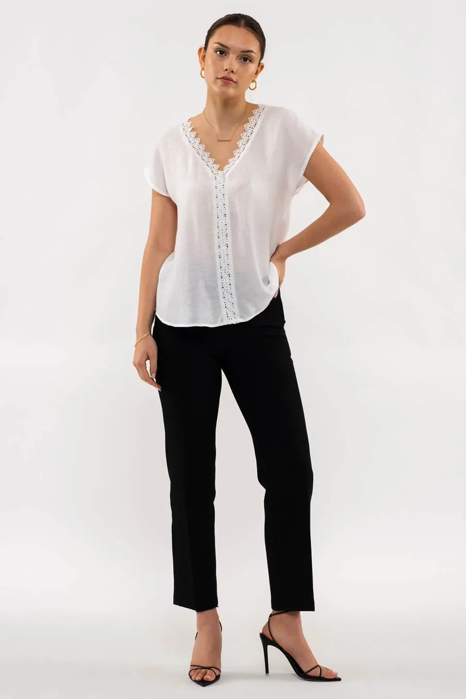 LACE EDGE V NECK SHORT SLEEVE BLOUSE sold by Blu Pepper product image thumbnail 5