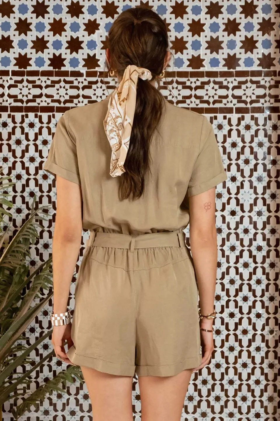 COLLARED BUTTON DOWN BELTED ROMPER sold by Blu Pepper product image thumbnail 2