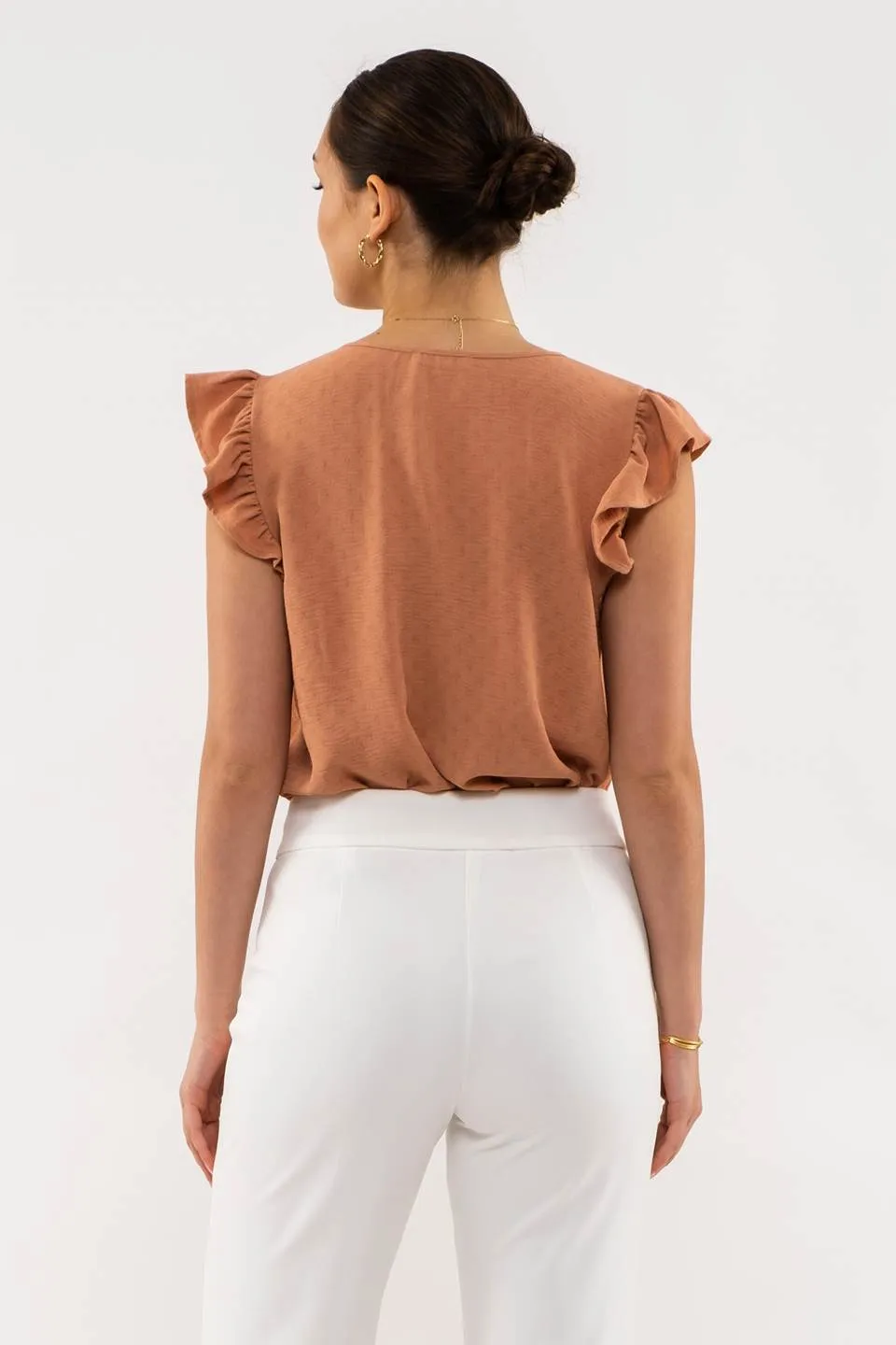 SPLIT NECK RUFFLE SLEEVE TOP sold by Blu Pepper product image thumbnail 2