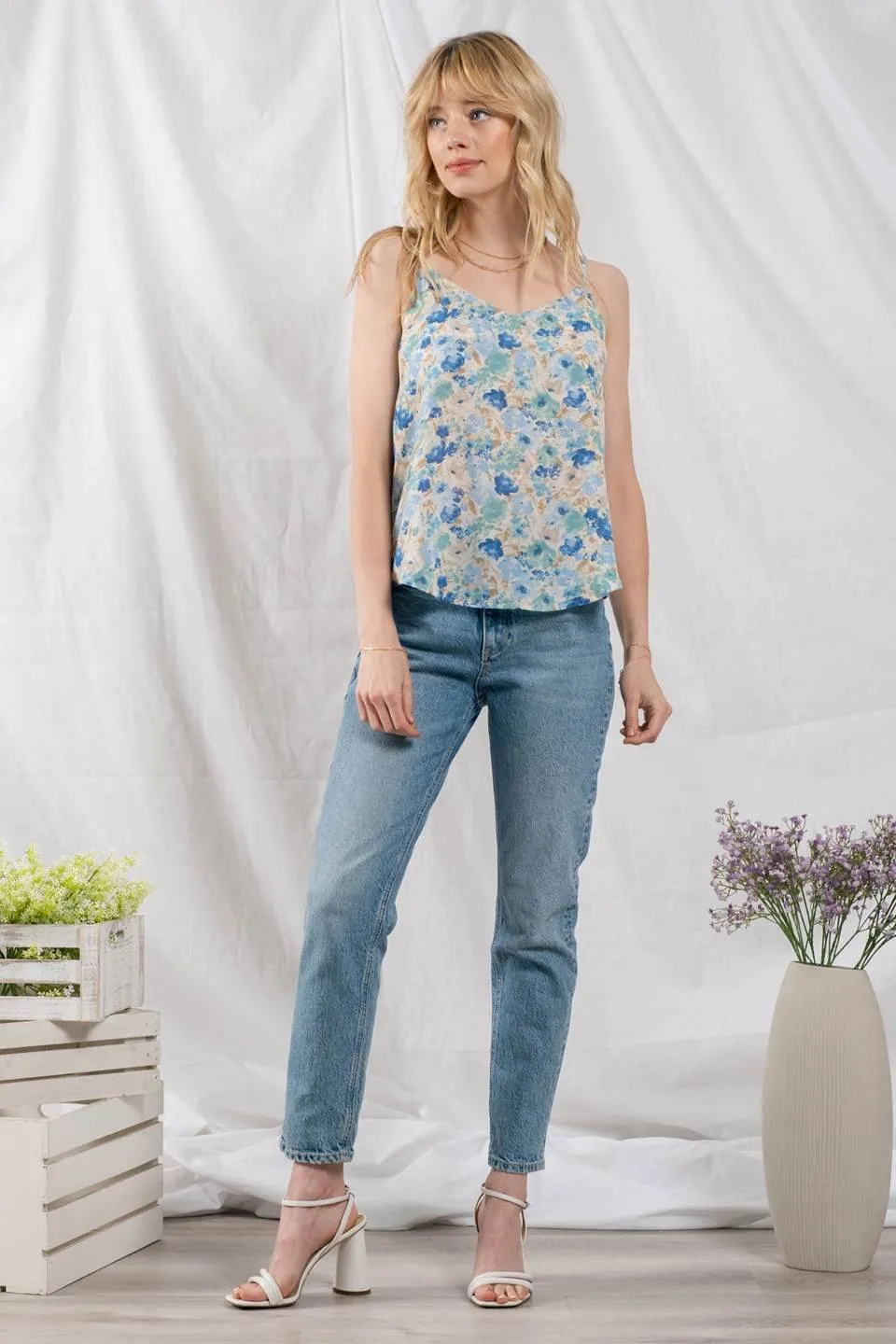 FLORAL V NECK CAMI sold by Blu Pepper product image thumbnail 3