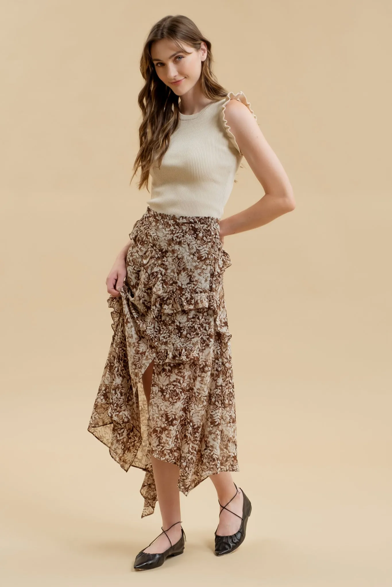 RUFFLE SLEEVELESS SWEATER KNIT TOP sold by Blu Pepper product image thumbnail 3
