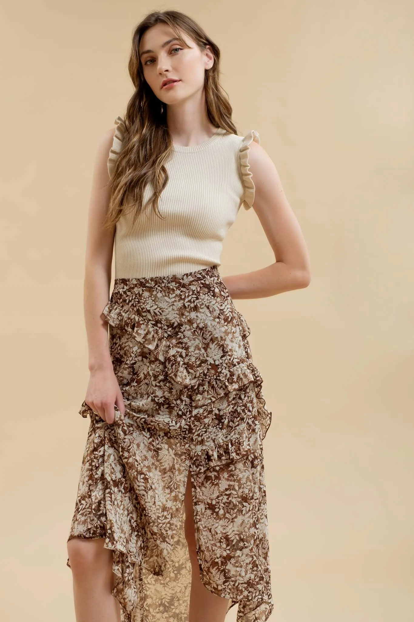 RUFFLE SLEEVELESS SWEATER KNIT TOP sold by Blu Pepper product image thumbnail 4