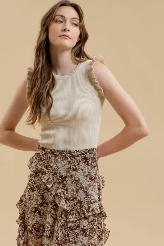 RUFFLE SLEEVELESS SWEATER KNIT TOP sold by Blu Pepper