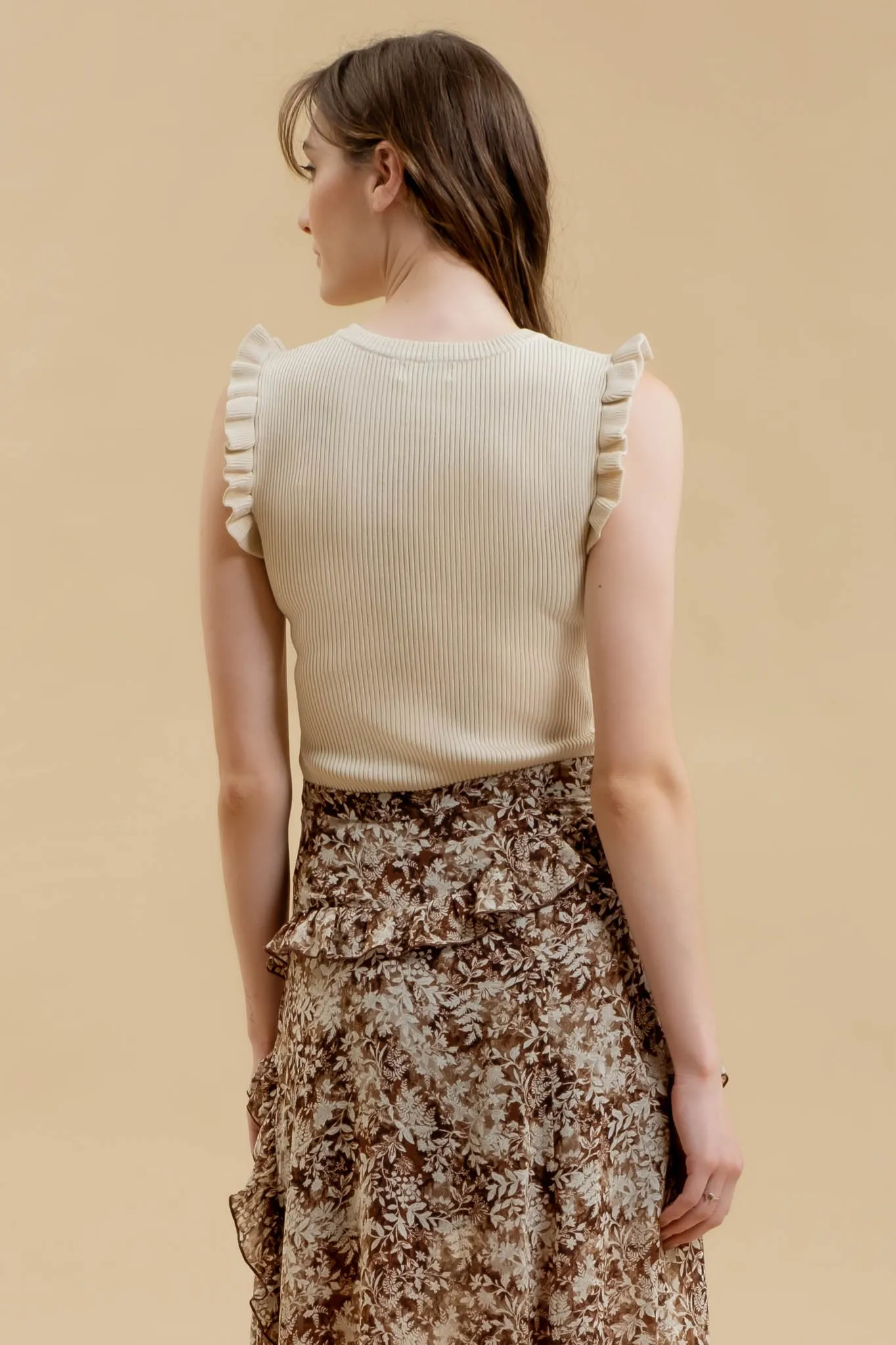 RUFFLE SLEEVELESS SWEATER KNIT TOP sold by Blu Pepper product image thumbnail 2