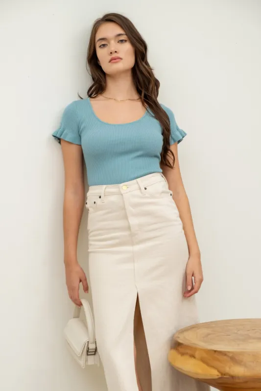 LETTUCE HEM SHORT SLEEVE SWEATER KNIT TOP sold by Blu Pepper