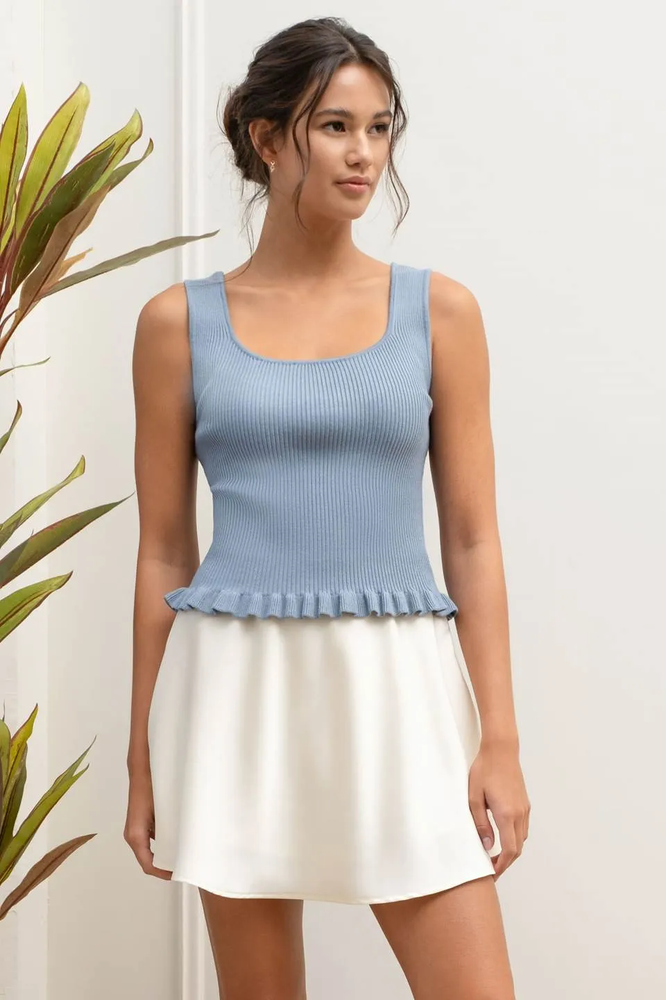 LETTUCE HEM SLEEVELESS SWEATER KNIT TOP sold by Blu Pepper product image thumbnail 4