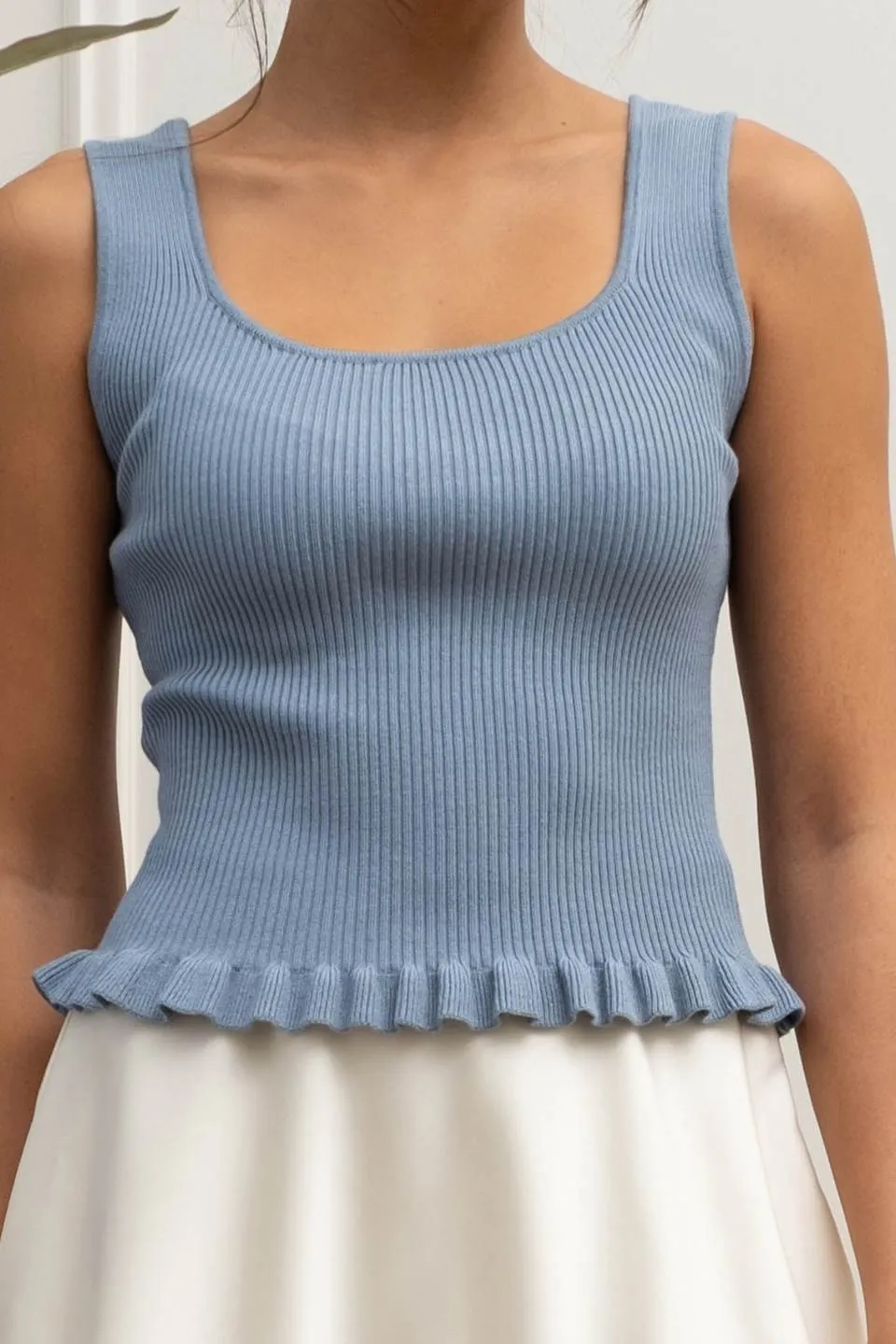 LETTUCE HEM SLEEVELESS SWEATER KNIT TOP sold by Blu Pepper