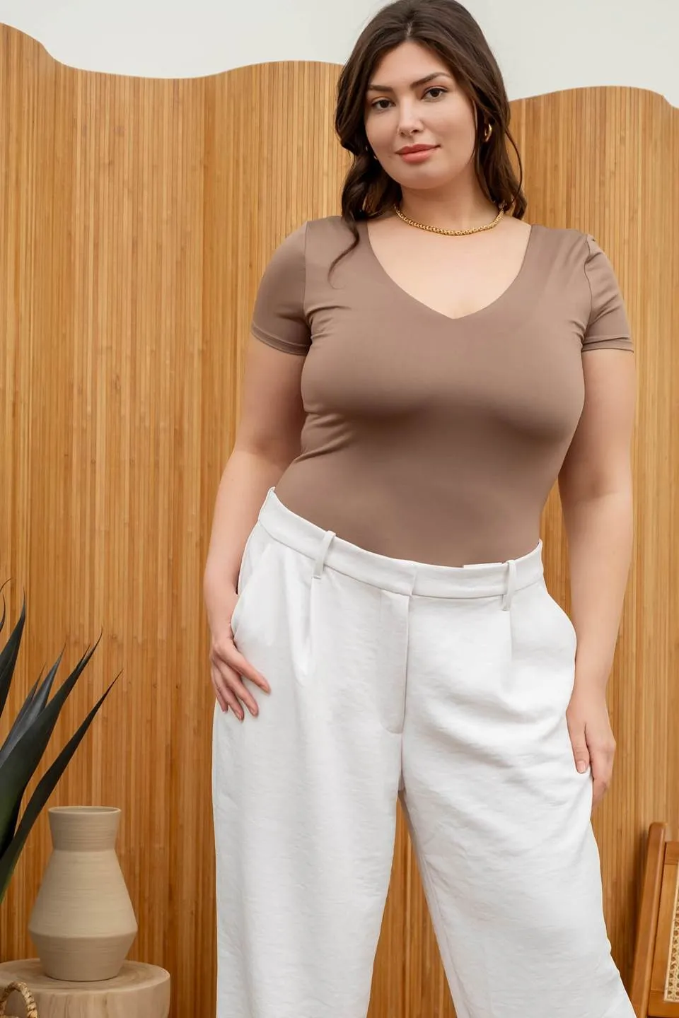 PLUS REVERSIBLE V NECK SHORT SLEEVE BODYSUIT sold by Blu Pepper product image thumbnail 5