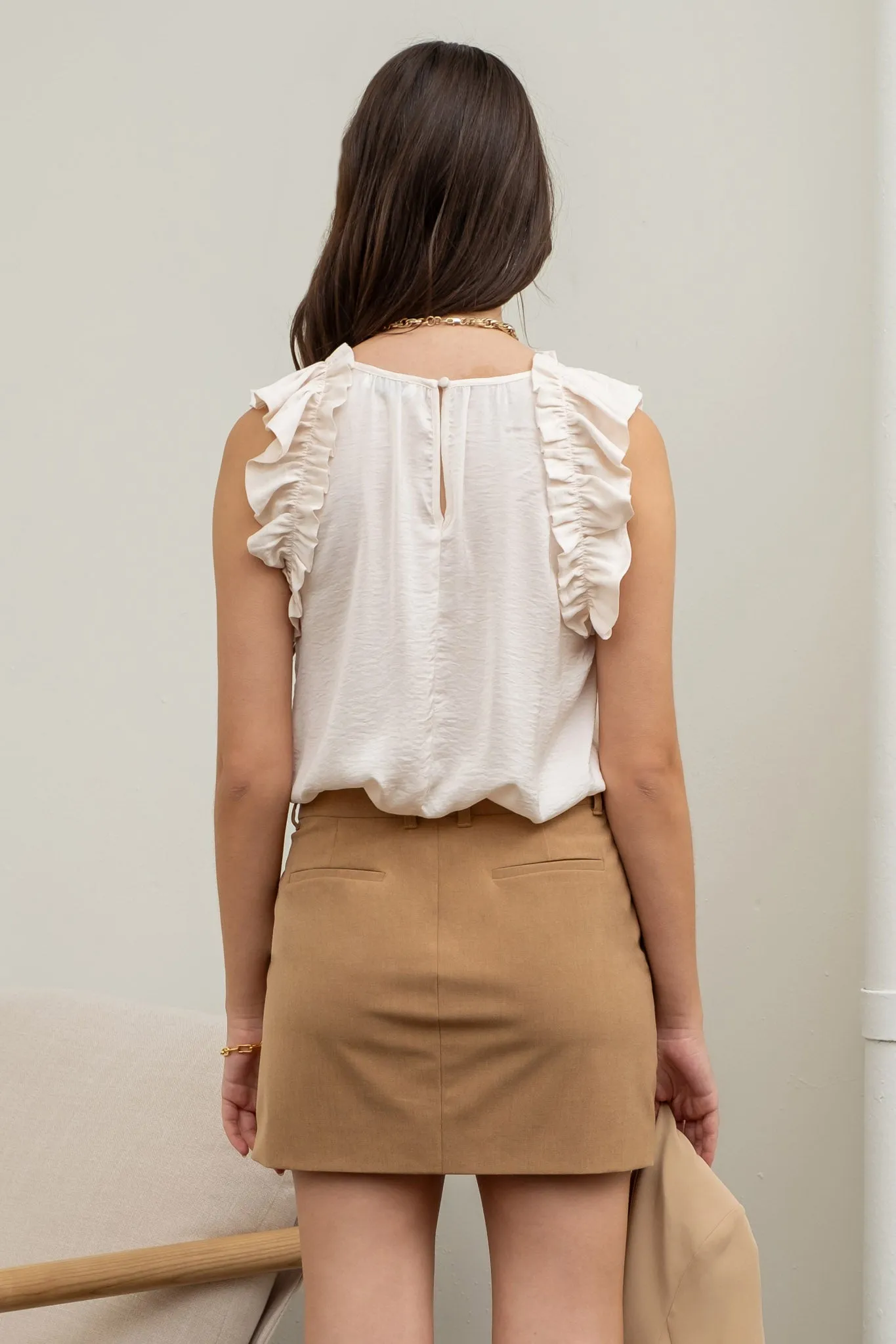 SLEEVELESS RUFFLE TRIM BLOUSE sold by Blu Pepper product image thumbnail 2