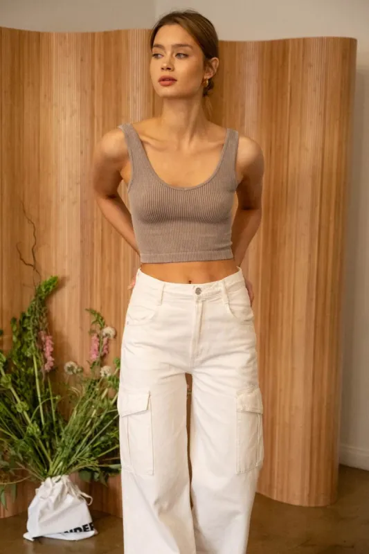 WASHED RIB KNIT  SEAMLESS CROPPED TANK TOP sold by Blu Pepper