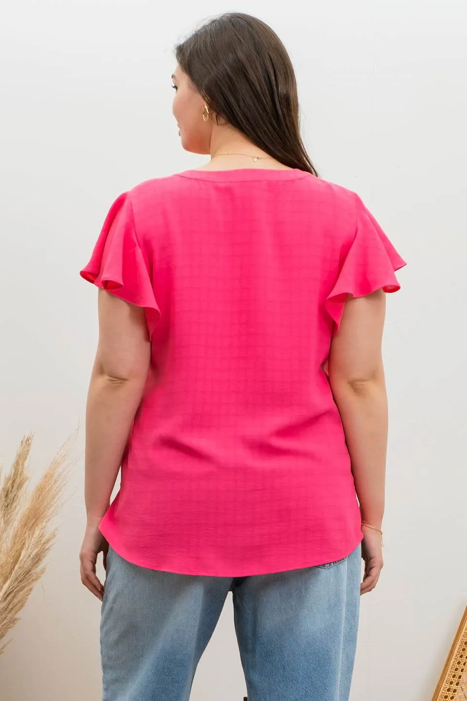 PLUS GRID PRINT SPLIT NECK LADDER LACE TRIM BLOUSE sold by Blu Pepper product image thumbnail 4