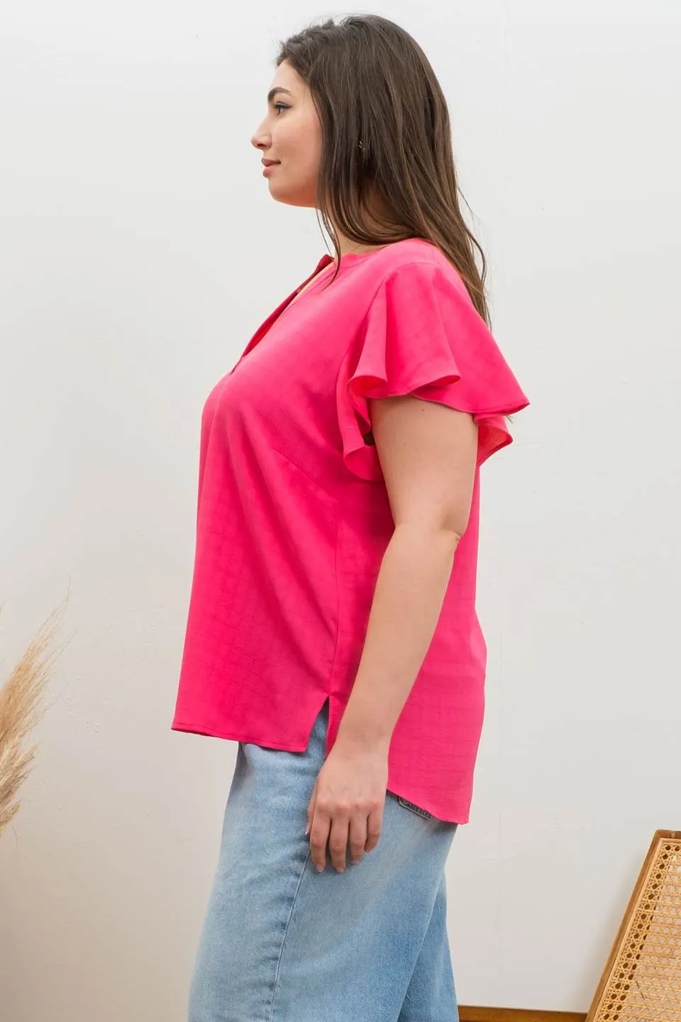 PLUS GRID PRINT SPLIT NECK LADDER LACE TRIM BLOUSE sold by Blu Pepper product image thumbnail 5