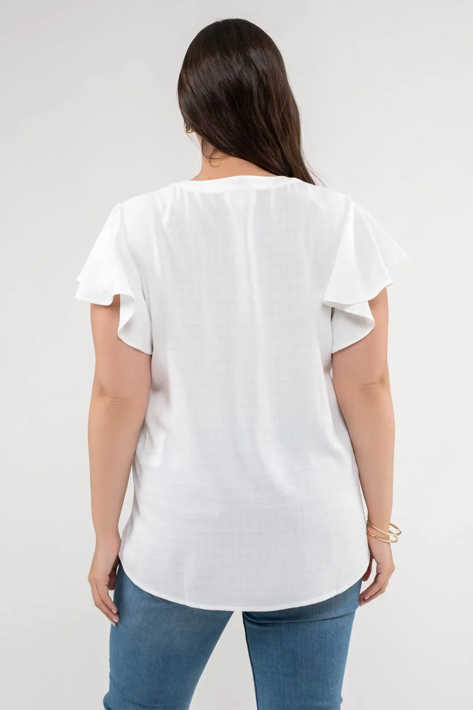 PLUS GRID PRINT SPLIT NECK LADDER LACE TRIM BLOUSE sold by Blu Pepper product image thumbnail 2