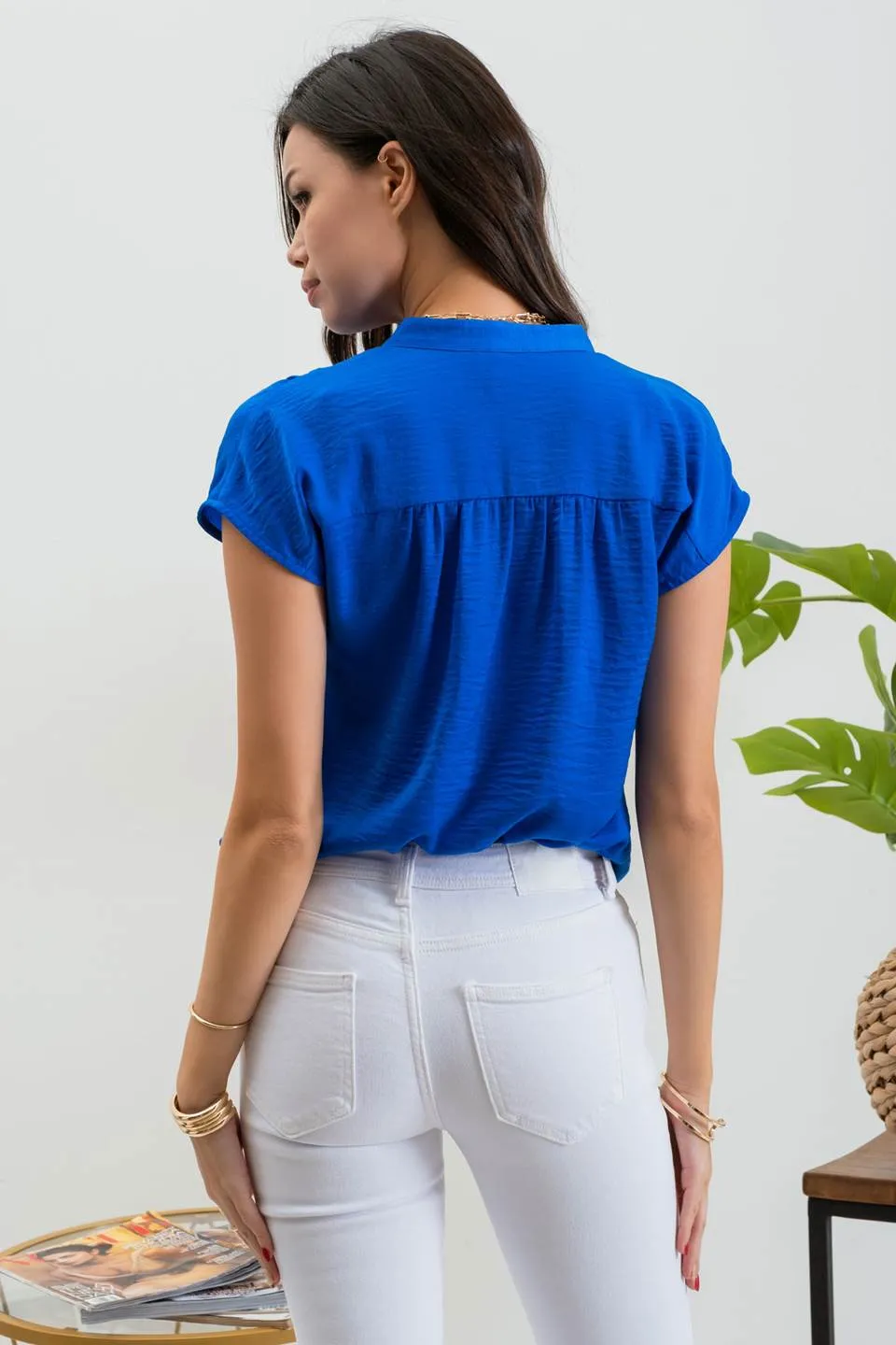 DROP SHOULDER BUTTON FRONT BLOUSE sold by Blu Pepper product image thumbnail 2