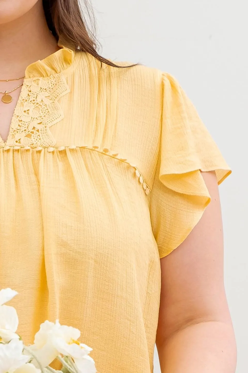 PLUS LACE TRIM SPLIT NECK RUFFLE SLEEVE BLOUSE sold by Blu Pepper product image thumbnail 4