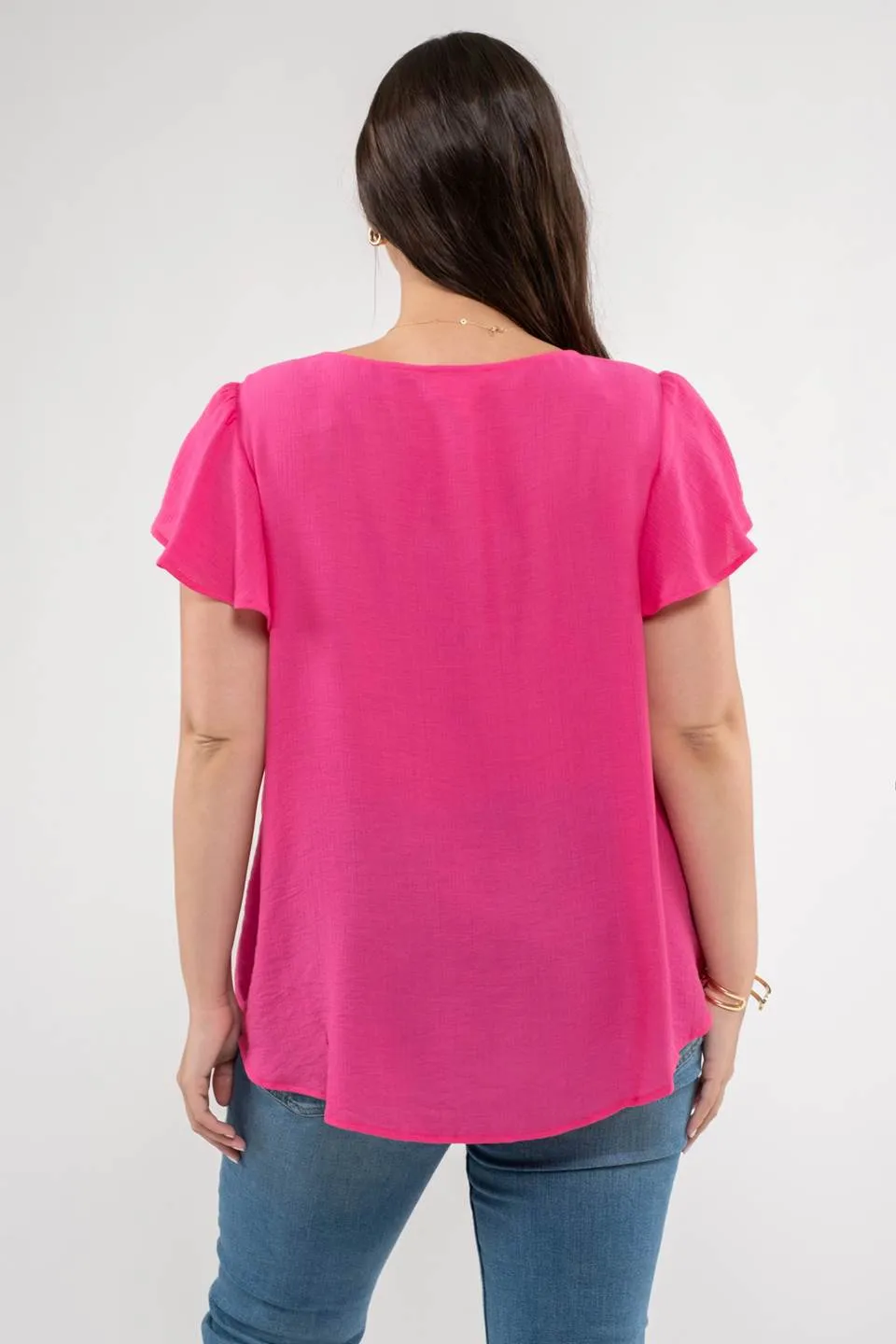 PLUS V NECK SCALLOP TRIM TULIP SLEEVE BLOUSE sold by Blu Pepper product image thumbnail 2