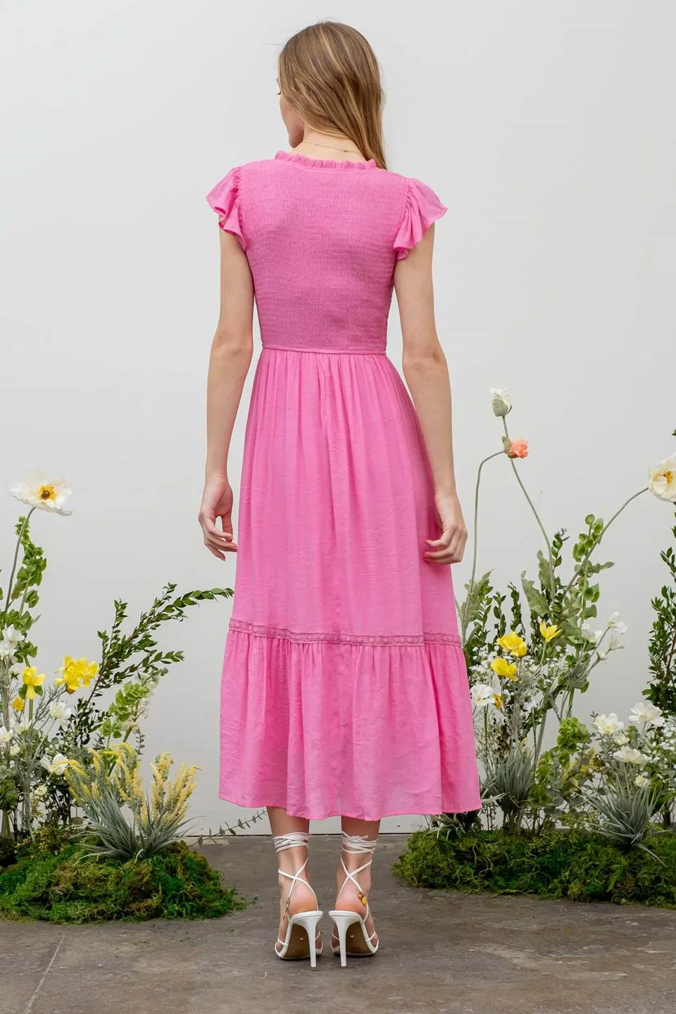SCOOP RUFFLE NECK SMOCKED MAXI DRESS sold by Blu Pepper product image thumbnail 2