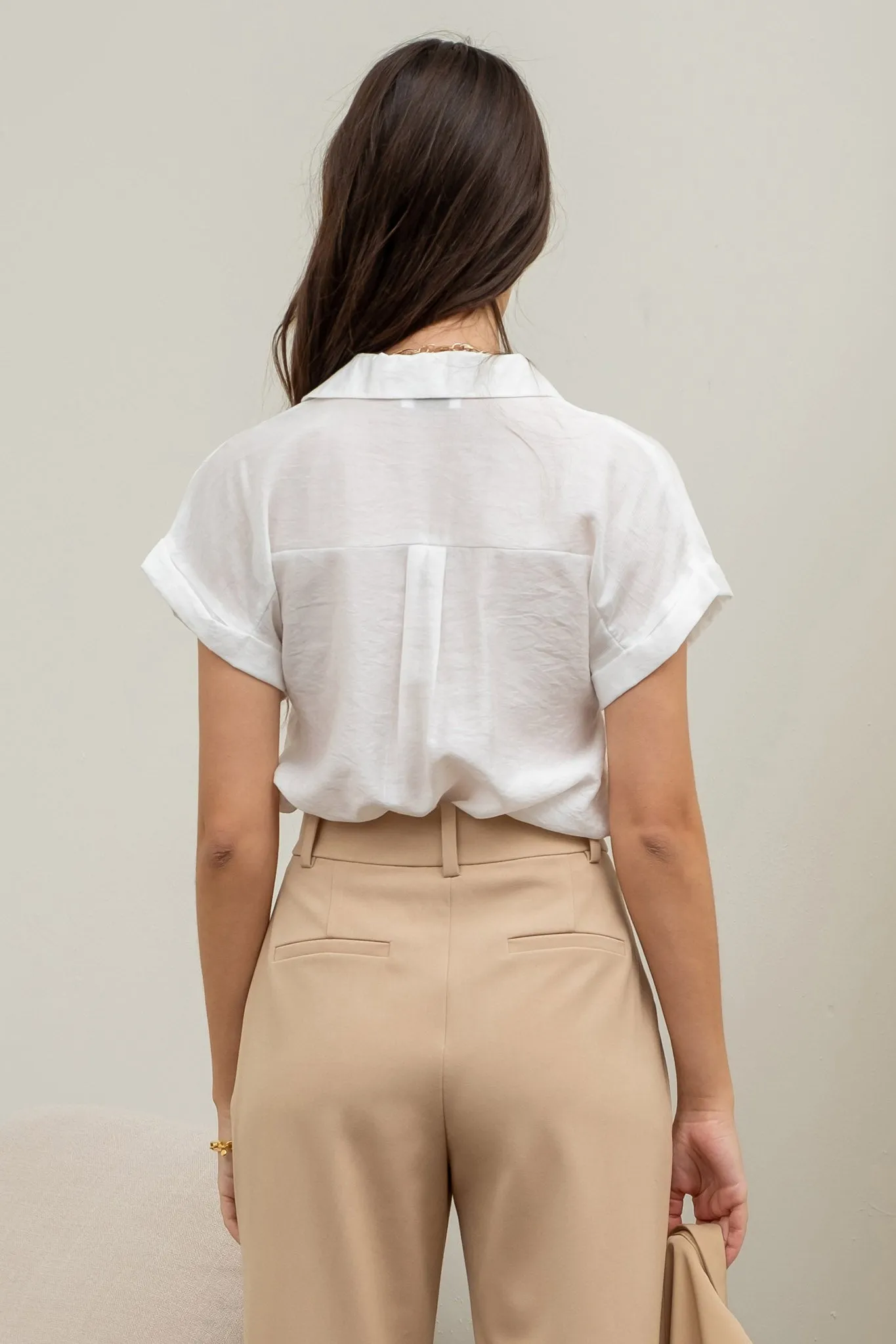 COLLARED SPLIT NECK SHORT SLEEVE SHIRT TOP sold by Blu Pepper product image thumbnail 2