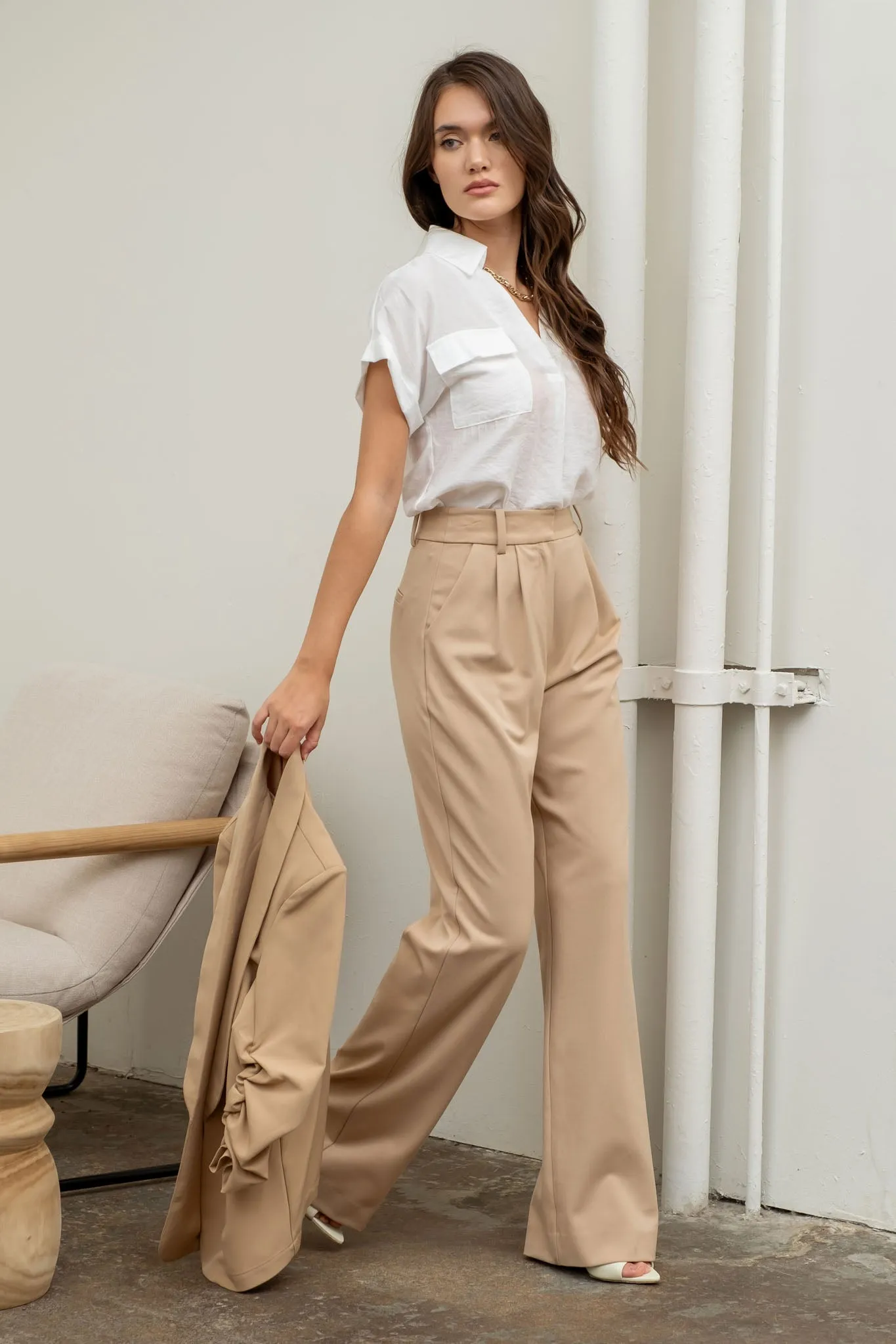 COLLARED SPLIT NECK SHORT SLEEVE SHIRT TOP sold by Blu Pepper product image thumbnail 3