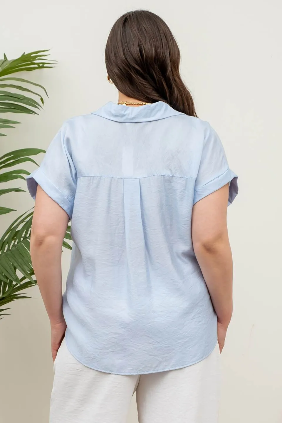 PLUS COLLARED SPLIT NECK SHORT SLEEVE SHIRT TOP sold by Blu Pepper product image thumbnail 2