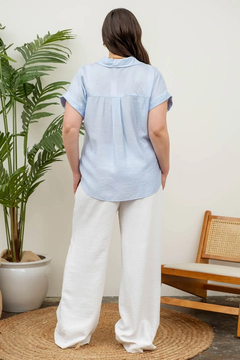 PLUS COLLARED SPLIT NECK SHORT SLEEVE SHIRT TOP sold by Blu Pepper product image thumbnail 4