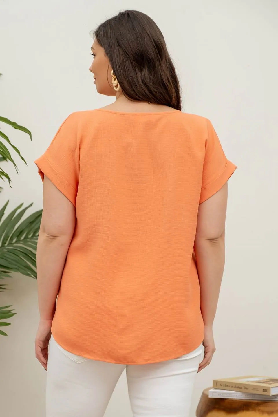 PLUS BUTTON FRONT SPLIT NECK CUFFED SLEEVE BLOUSE sold by Blu Pepper product image thumbnail 2