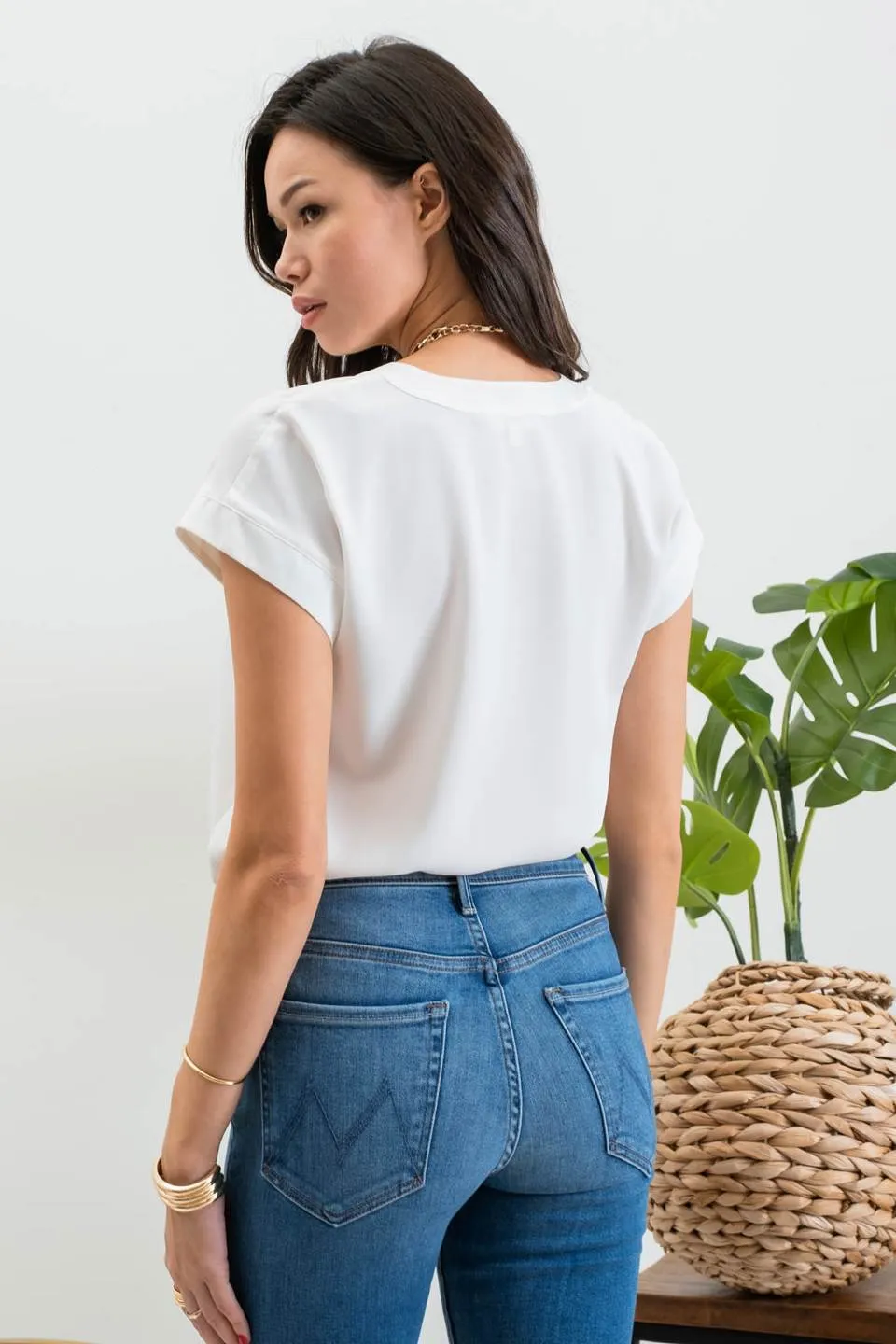 SPLIT NECK EXTENDED SHOULDER BLOUSE sold by Blu Pepper product image thumbnail 2