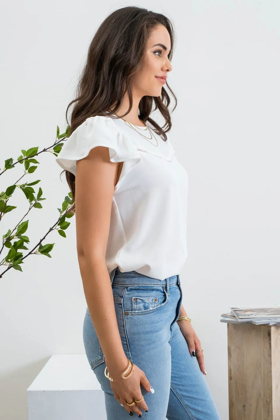 RUFFLE SLEEVE LADDER LACE BLOUSE sold by Blu Pepper product image thumbnail 3