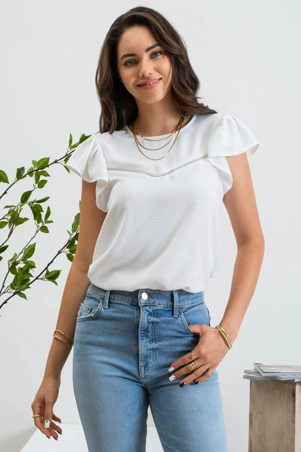 RUFFLE SLEEVE LADDER LACE BLOUSE sold by Blu Pepper product image thumbnail 5