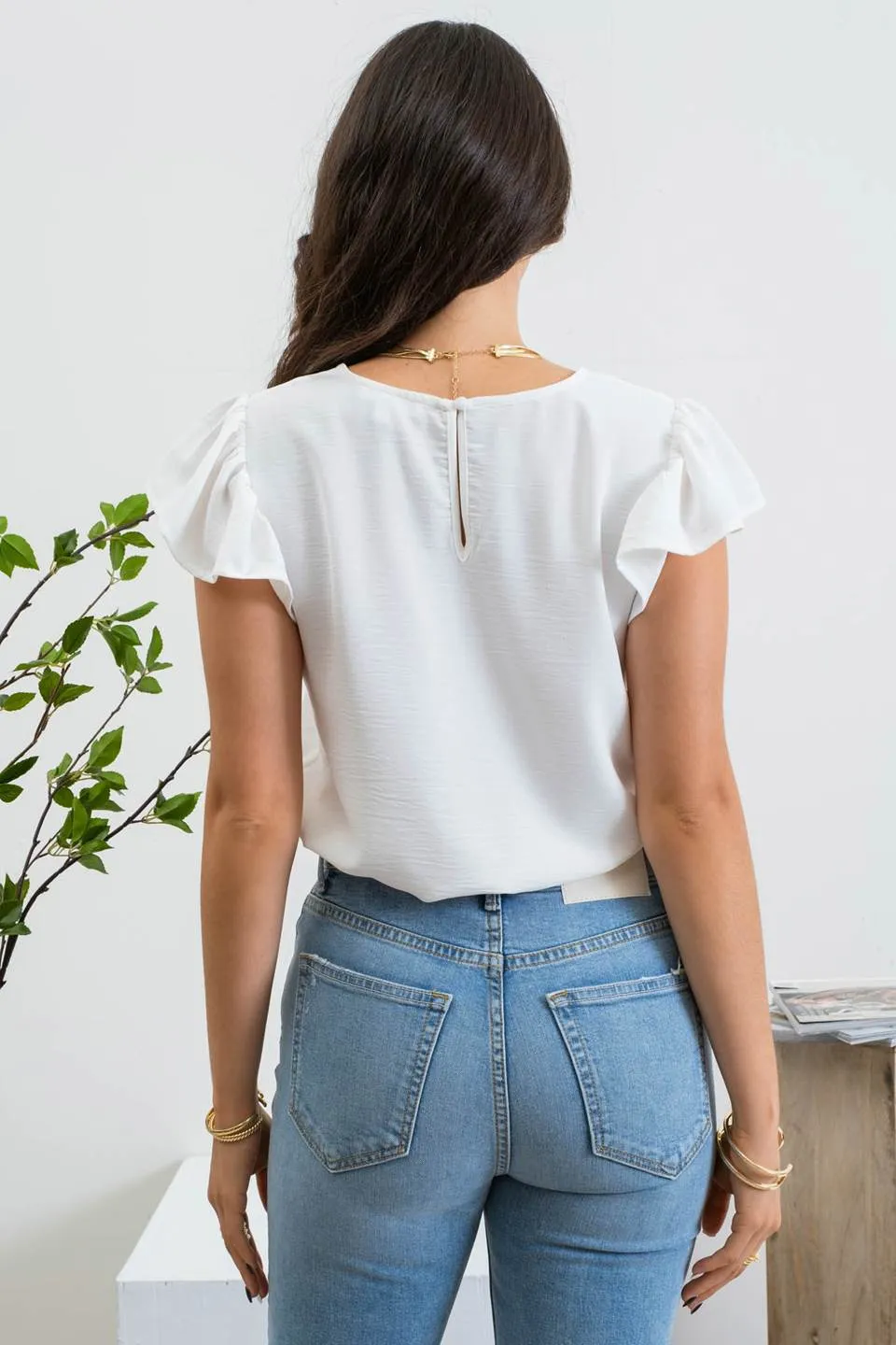 RUFFLE SLEEVE LADDER LACE BLOUSE sold by Blu Pepper product image thumbnail 2