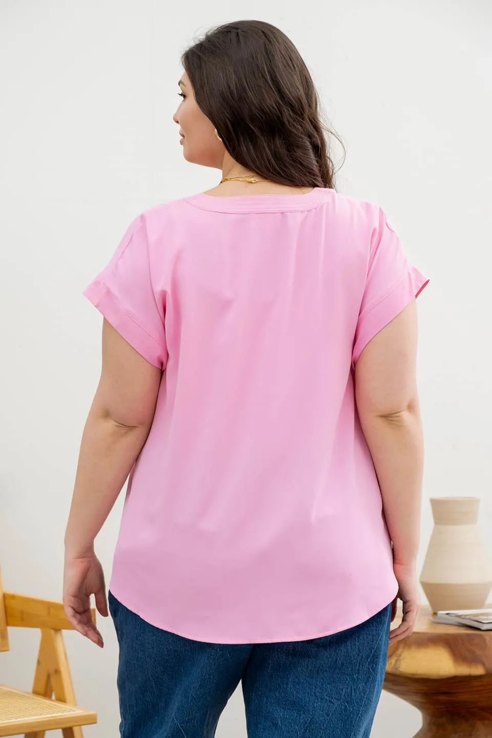PLUS SPLIT NECK EXTENDED SHOULDER BLOUSE sold by Blu Pepper product image thumbnail 2