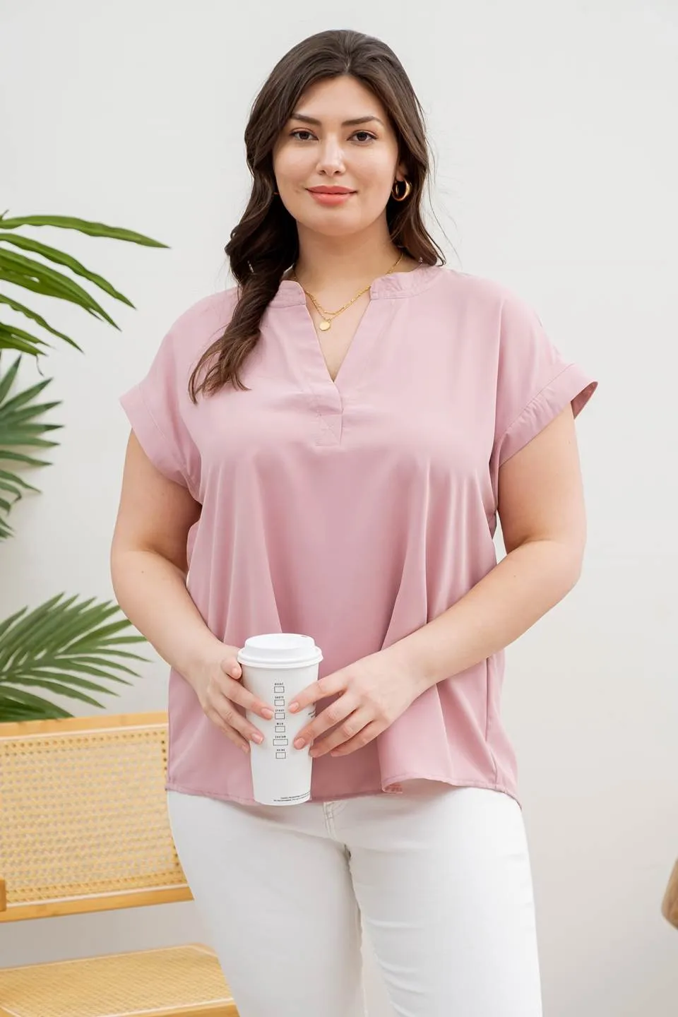 PLUS SPLIT NECK EXTENDED SHOULDER BLOUSE sold by Blu Pepper product image thumbnail 5