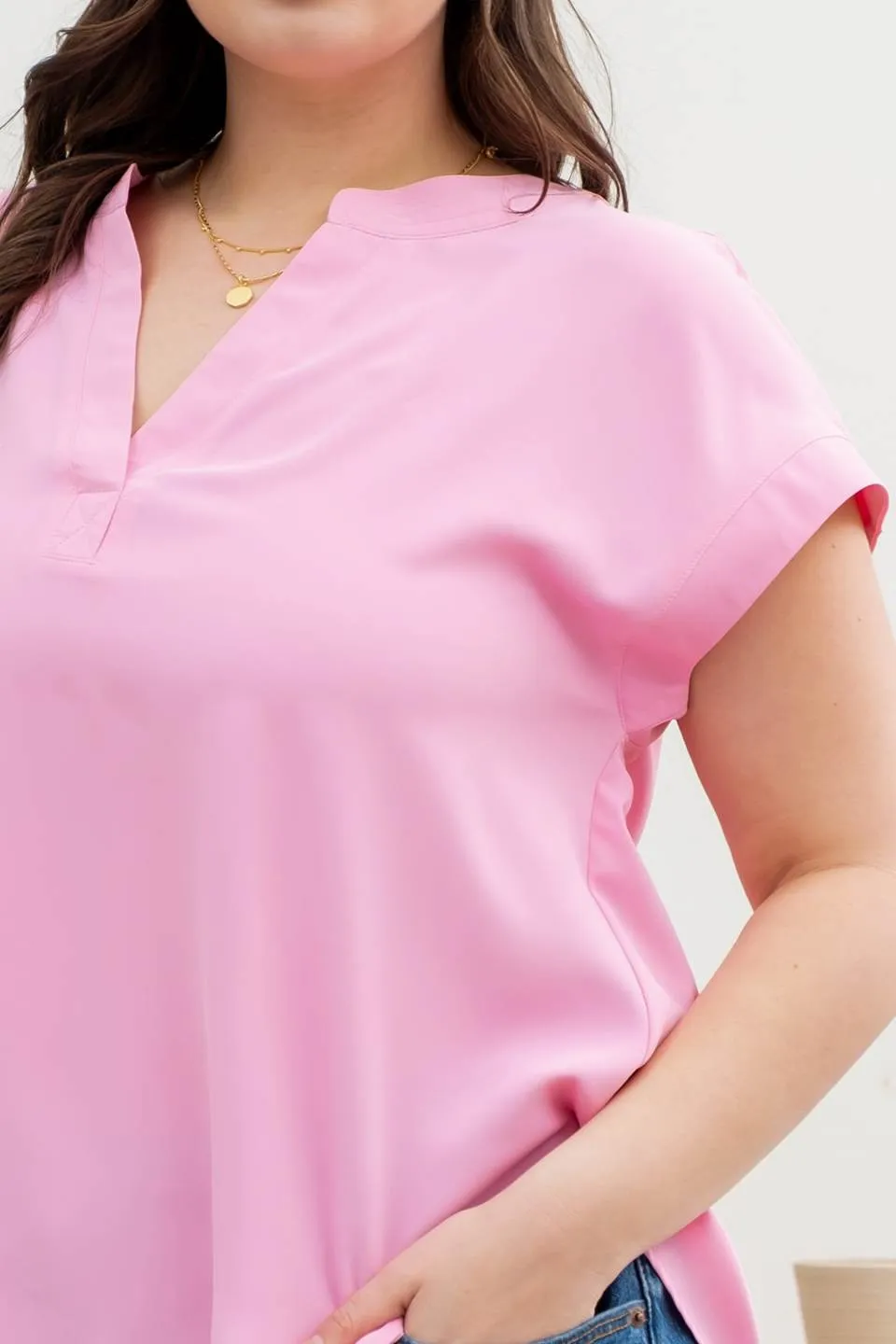 PLUS SPLIT NECK EXTENDED SHOULDER BLOUSE sold by Blu Pepper product image thumbnail 4