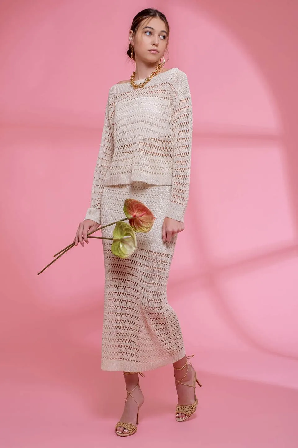 SHEER CROCHET BOAT NECK PULLOVER sold by Blu Pepper product image thumbnail 3